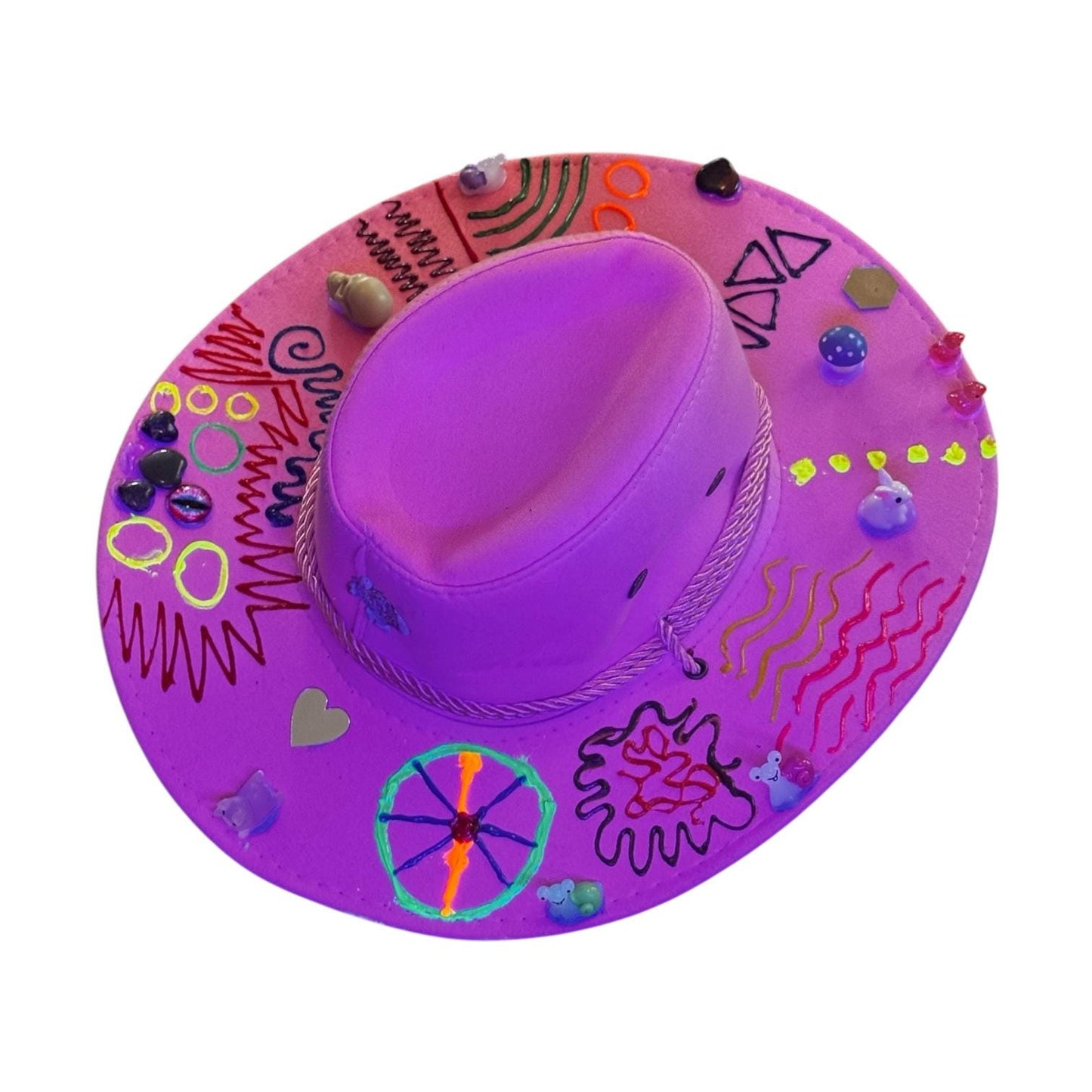 Hand-Painted Pink Cowboy Hat: Burning Man Festival Art, Glow-in-Dark