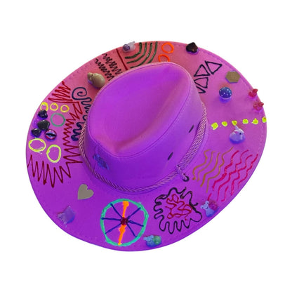 Hand-Painted Pink Cowboy Hat: Burning Man Festival Art, Glow-in-Dark