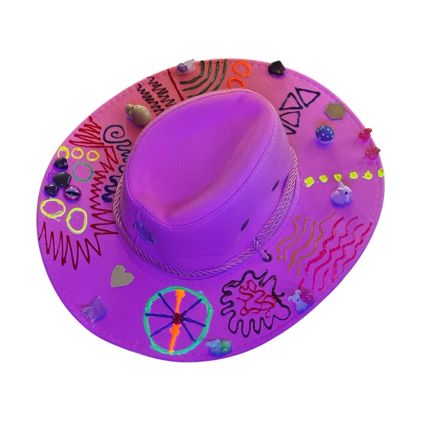 Hand-Painted Pink Cowboy Hat: Burning Man Festival Art, Glow-in-Dark