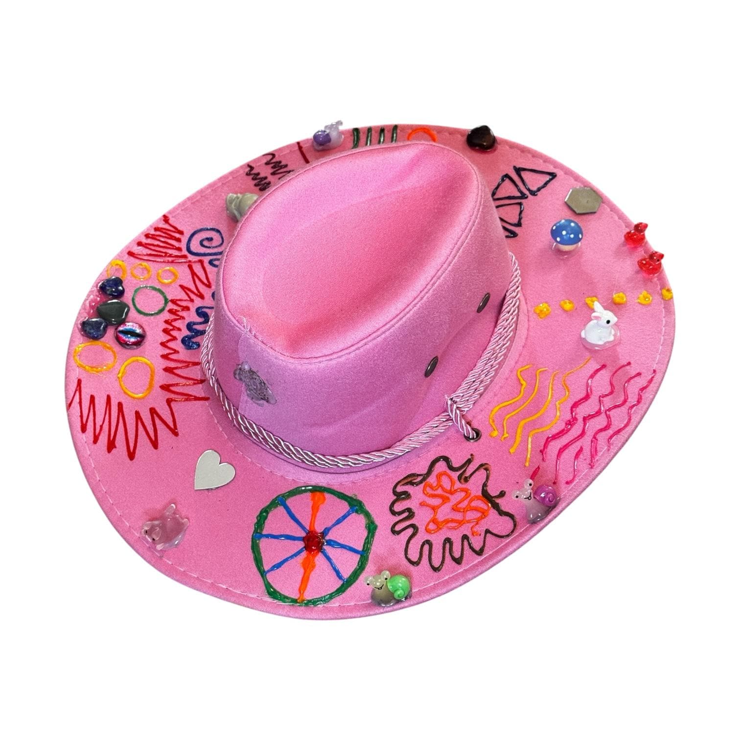 Hand-Painted Pink Cowboy Hat: Burning Man Festival Art, Glow-in-Dark