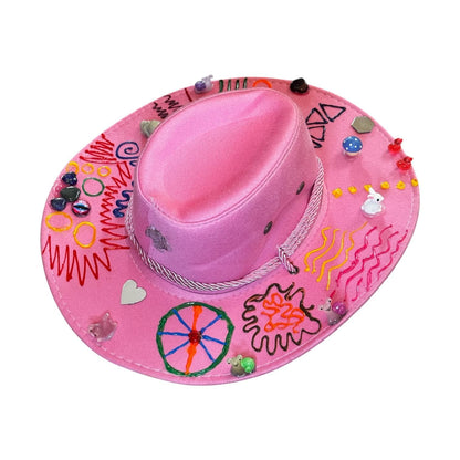 Hand-Painted Pink Cowboy Hat: Burning Man Festival Art, Glow-in-Dark