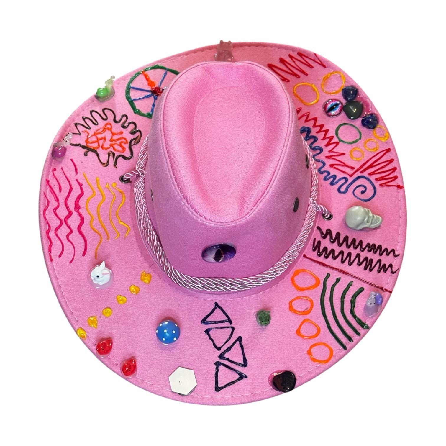 Hand-Painted Pink Cowboy Hat: Burning Man Festival Art, Glow-in-Dark