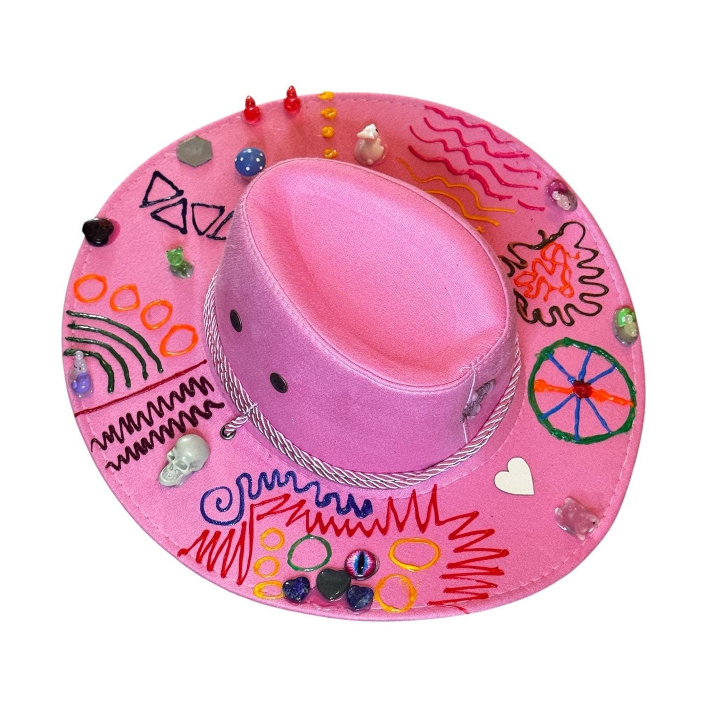 Hand-Painted Pink Cowboy Hat: Burning Man Festival Art, Glow-in-Dark