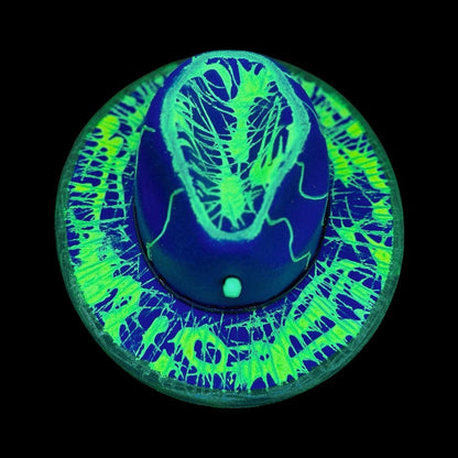 UV Reactive Skull Fedora: Neon Vortex Hand-Painted Burning Man Hat
