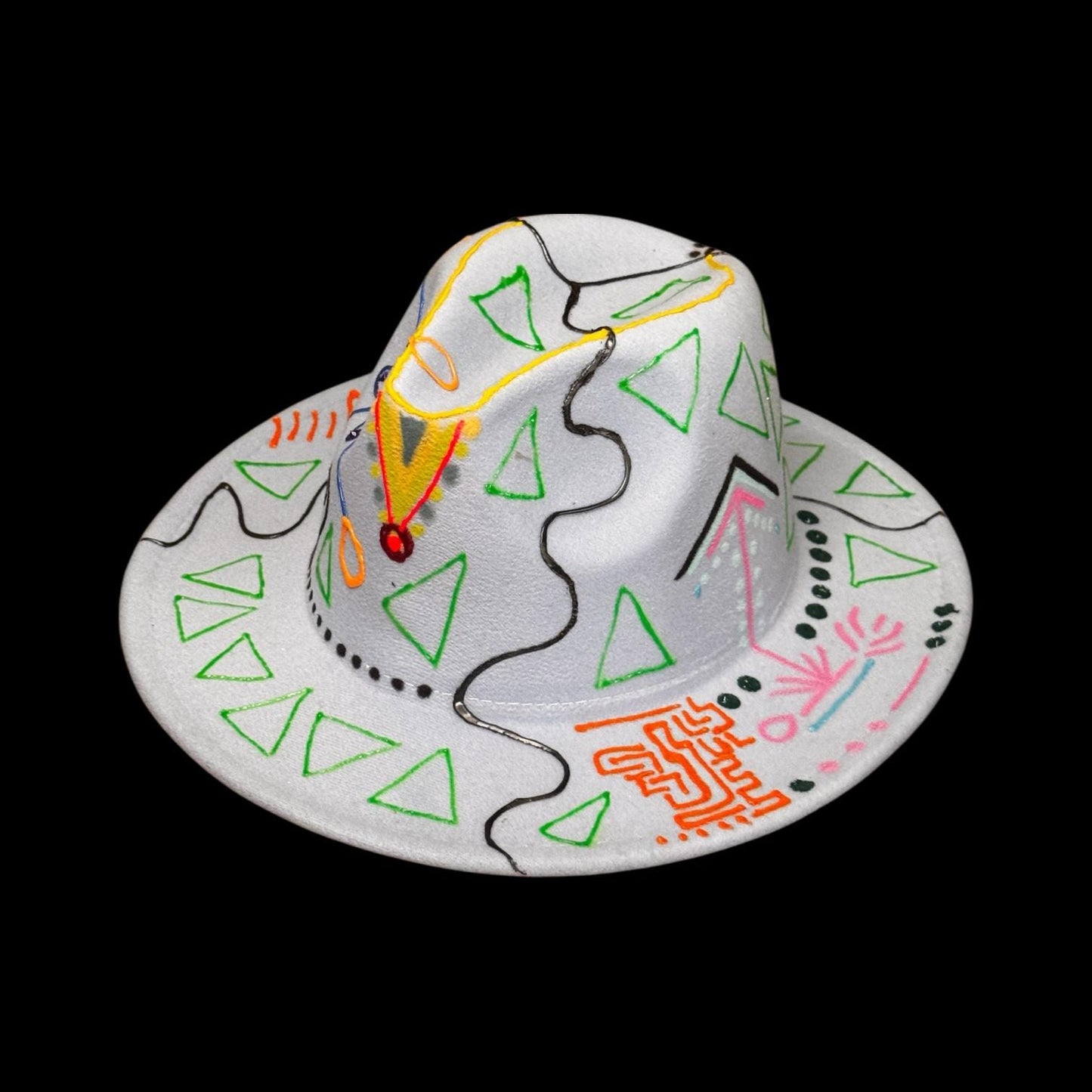UV Reactive Fedora Hat: Hand-Painted Galactic Glyphs, Burning Man Style