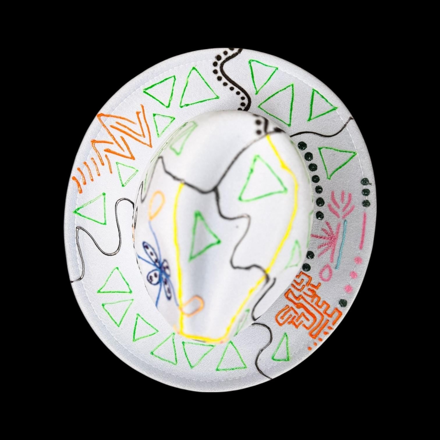 UV Reactive Fedora Hat: Hand-Painted Galactic Glyphs, Burning Man Style