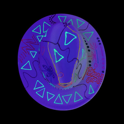 UV Reactive Fedora Hat: Hand-Painted Galactic Glyphs, Burning Man Style