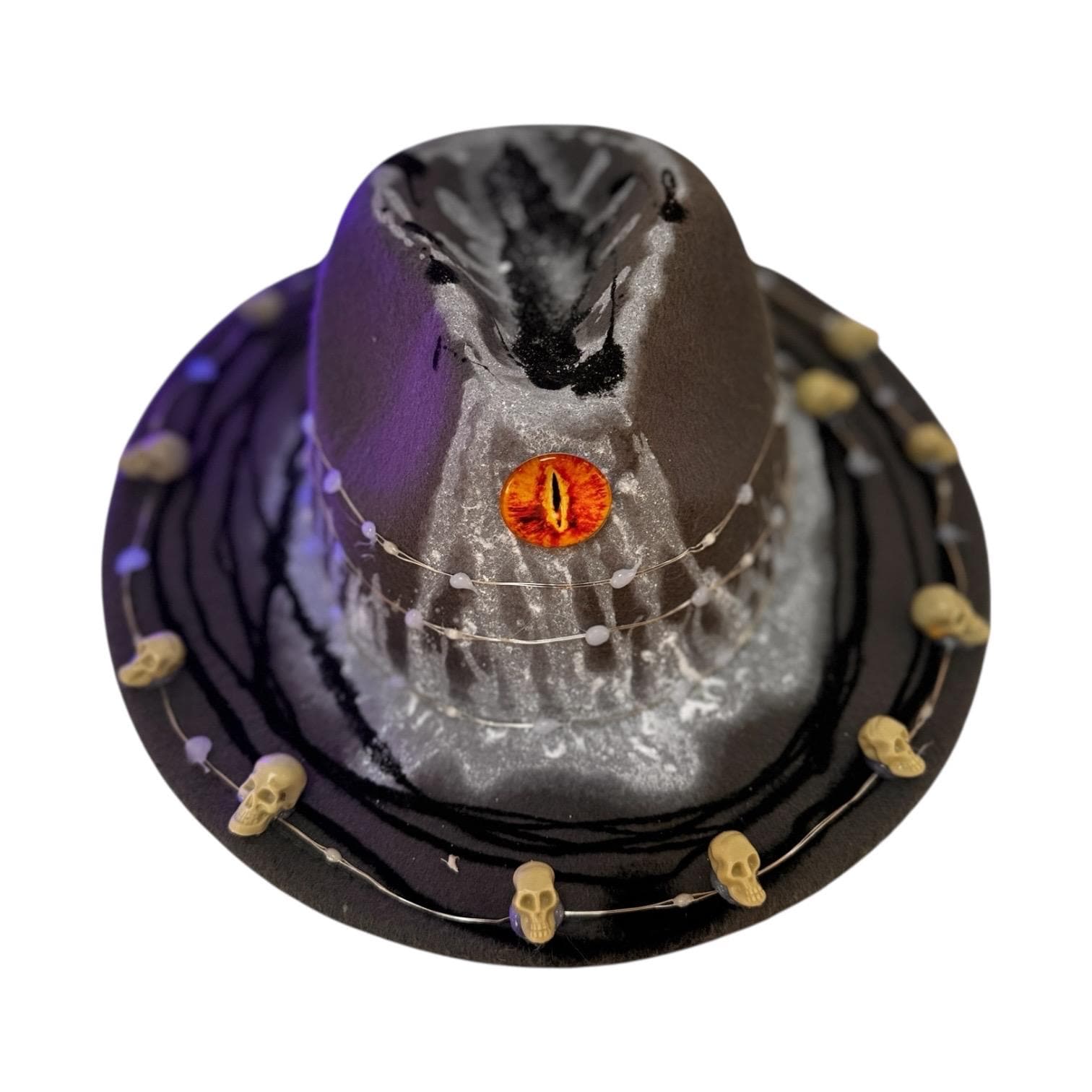 Eye of Sauron Burning Man Hat: Light-Up Skull String Lights, Glow-in-the-Dark Paint