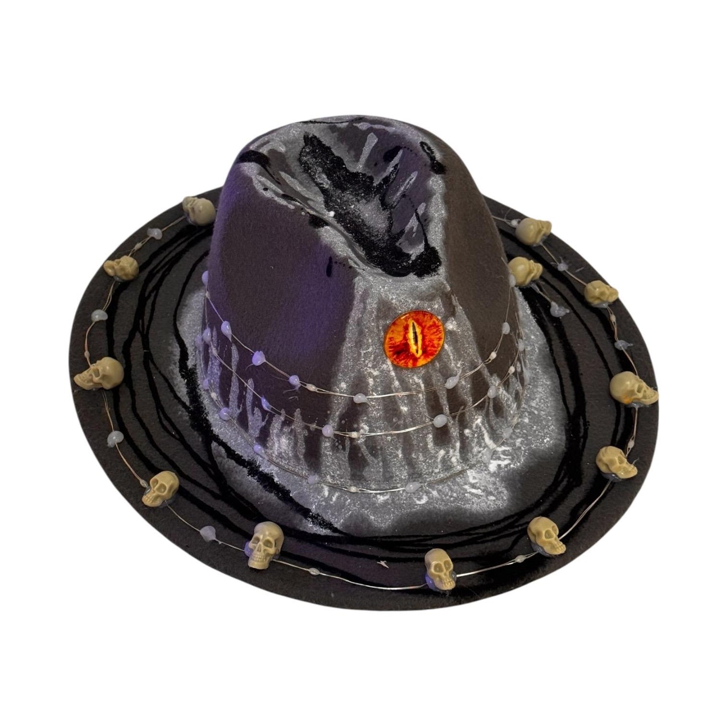 Eye of Sauron Burning Man Hat: Light-Up Skull String Lights, Glow-in-the-Dark Paint