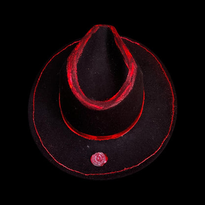Red Hand-Painted Fedora: Burning Man Costume Hat, Size 57