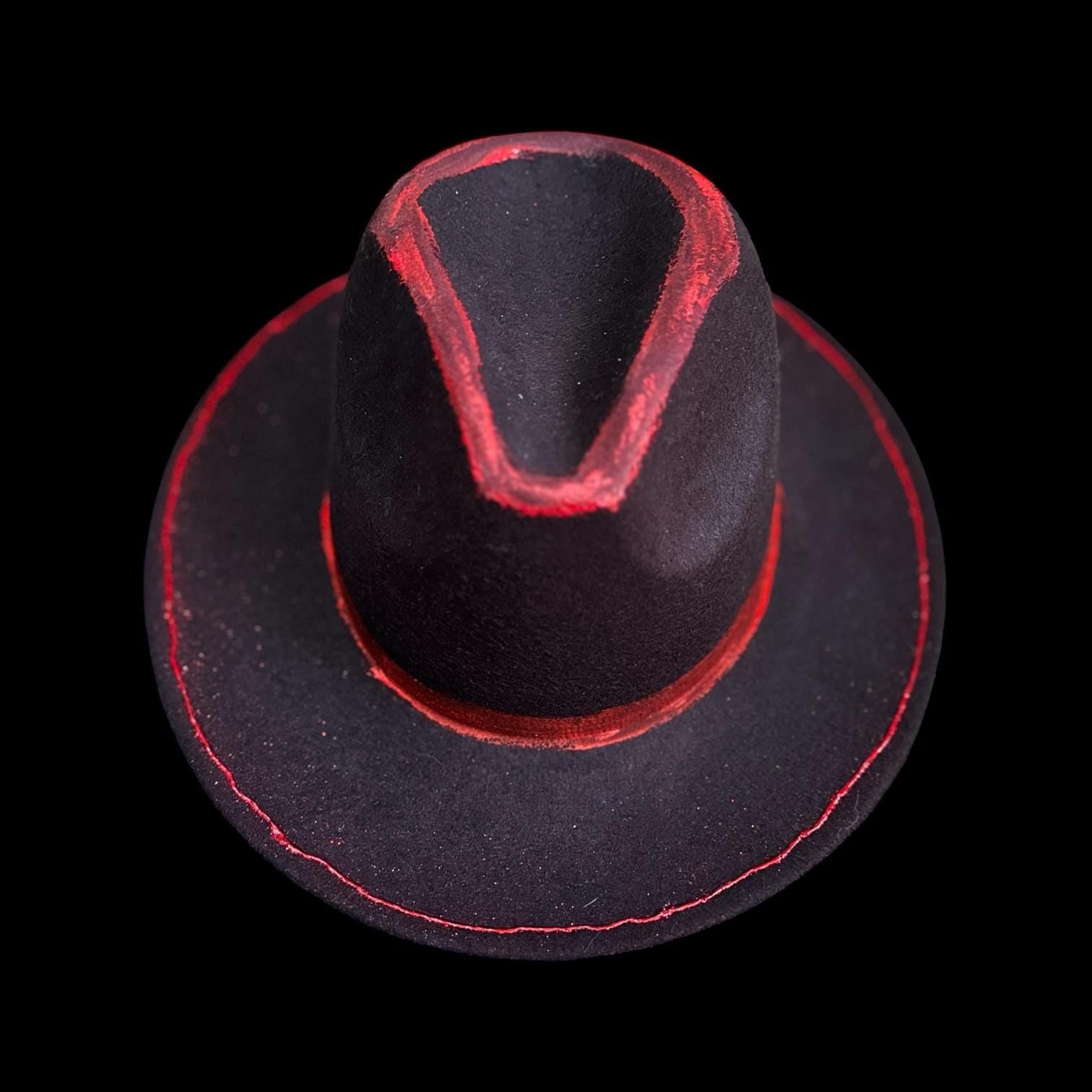 Red Hand-Painted Fedora: Burning Man Costume Hat, Size 57
