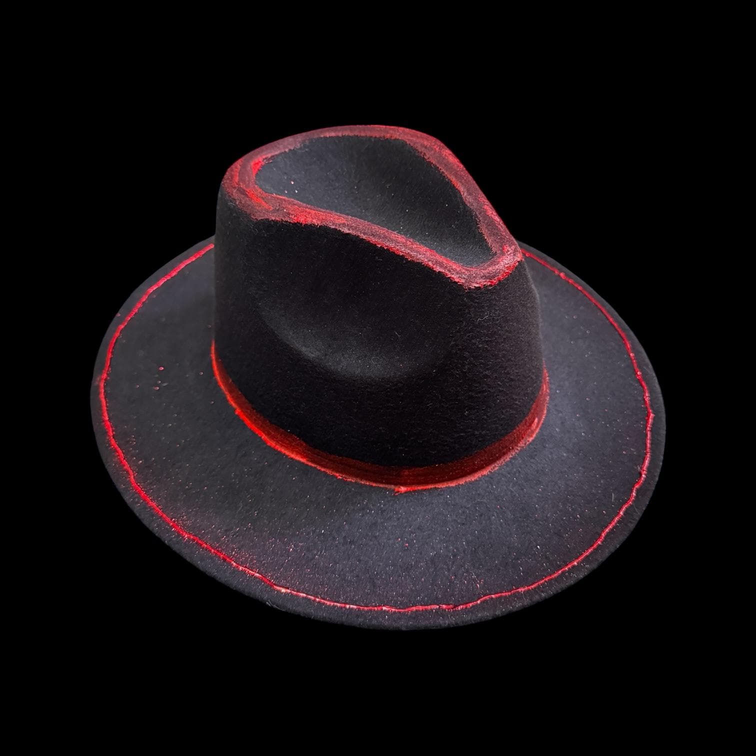 Red Hand-Painted Fedora: Burning Man Costume Hat, Size 57