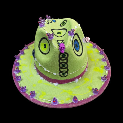 Burning Man Light-Up Hat: Glow-in-Dark UV Paint, Alien Eyes & LED Trim