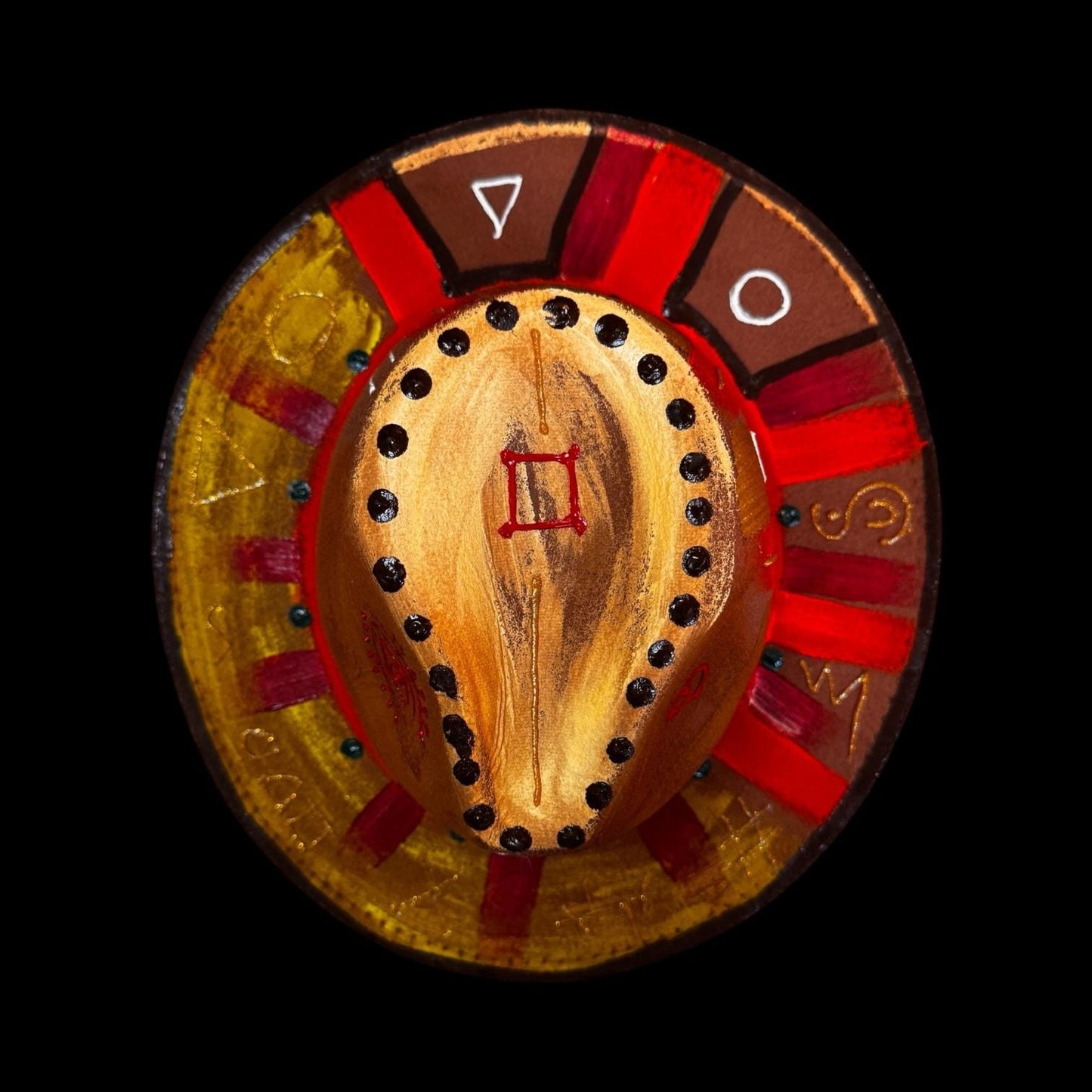 Burning Man Hat: Hand-Painted Cosmic Wheel with Sacred Symbols & UV Glow