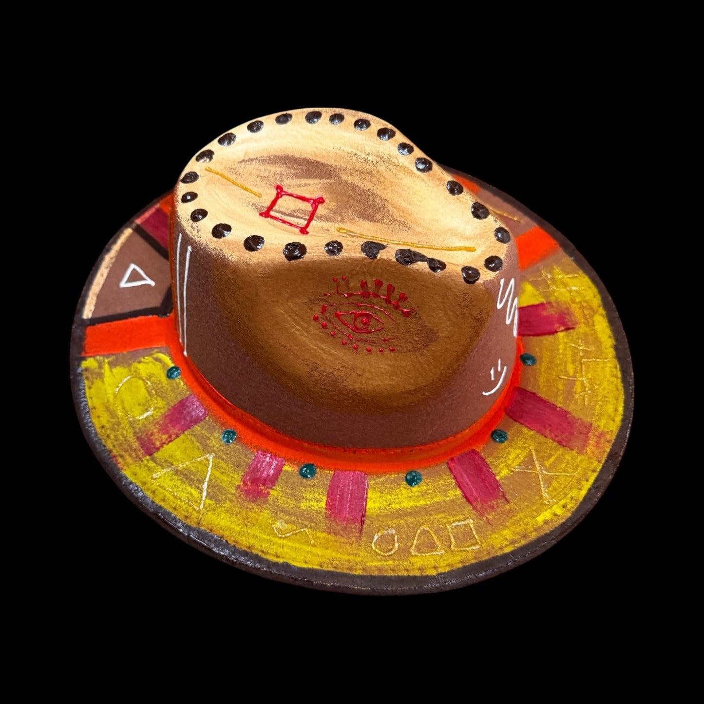 Burning Man Hat: Hand-Painted Cosmic Wheel with Sacred Symbols & UV Glow