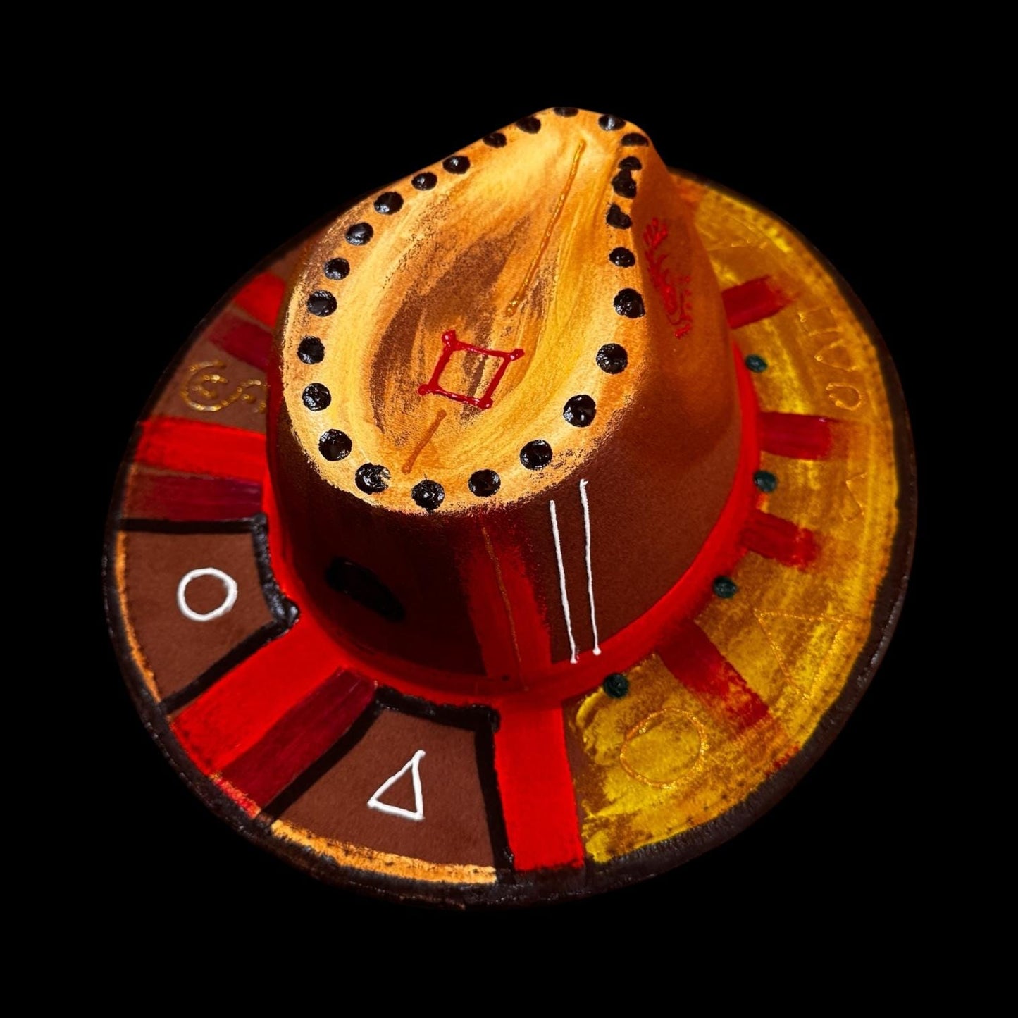 Burning Man Hat: Hand-Painted Cosmic Wheel with Sacred Symbols & UV Glow