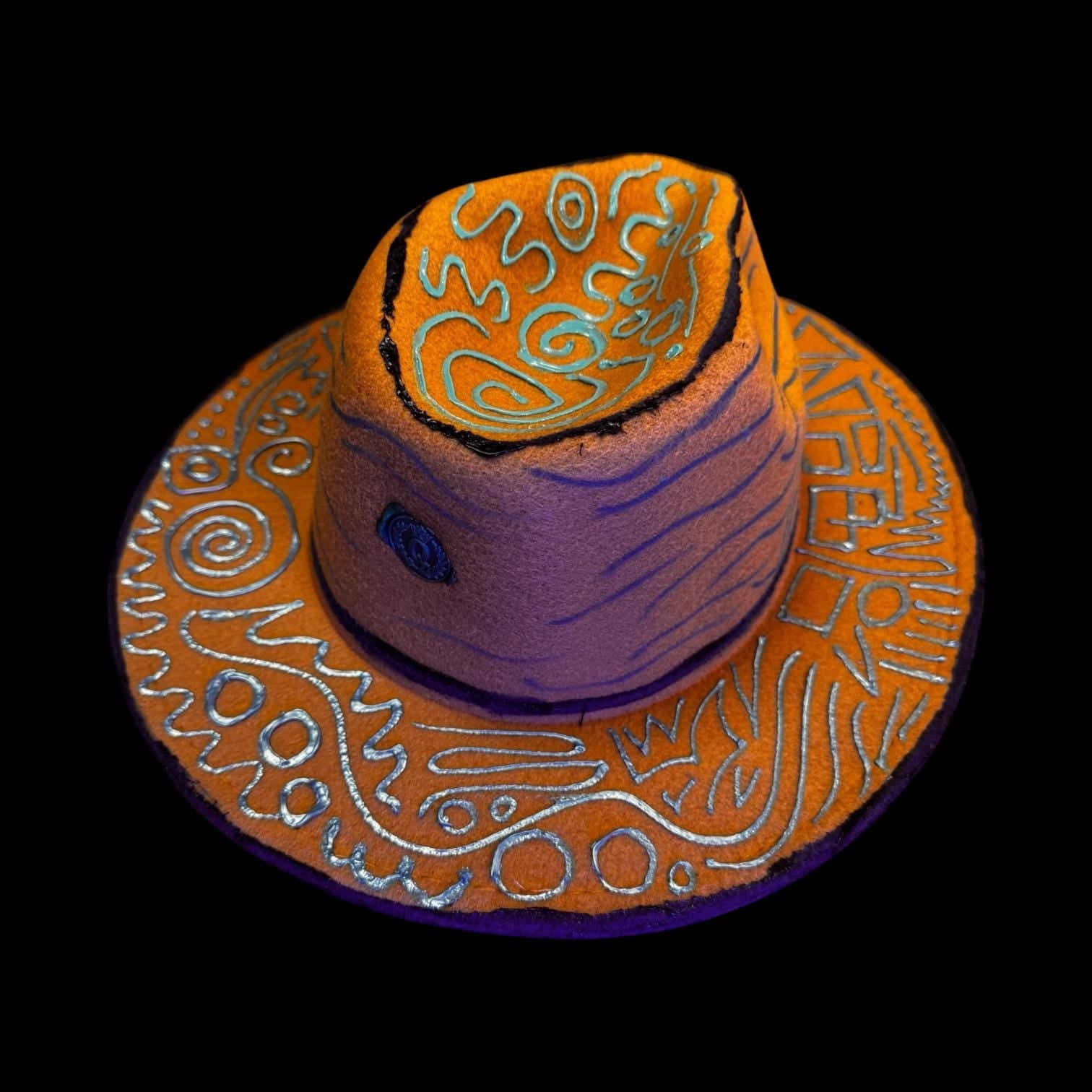 Hand-Painted UV Reactive Fedora Hat: Desert Code Tribal Art