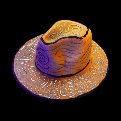 Hand-Painted UV Reactive Fedora Hat: Desert Code Tribal Art