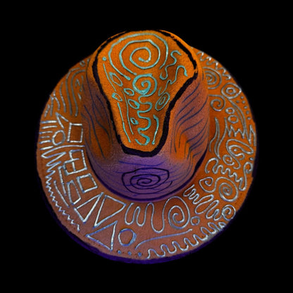 Hand-Painted UV Reactive Fedora Hat: Desert Code Tribal Art