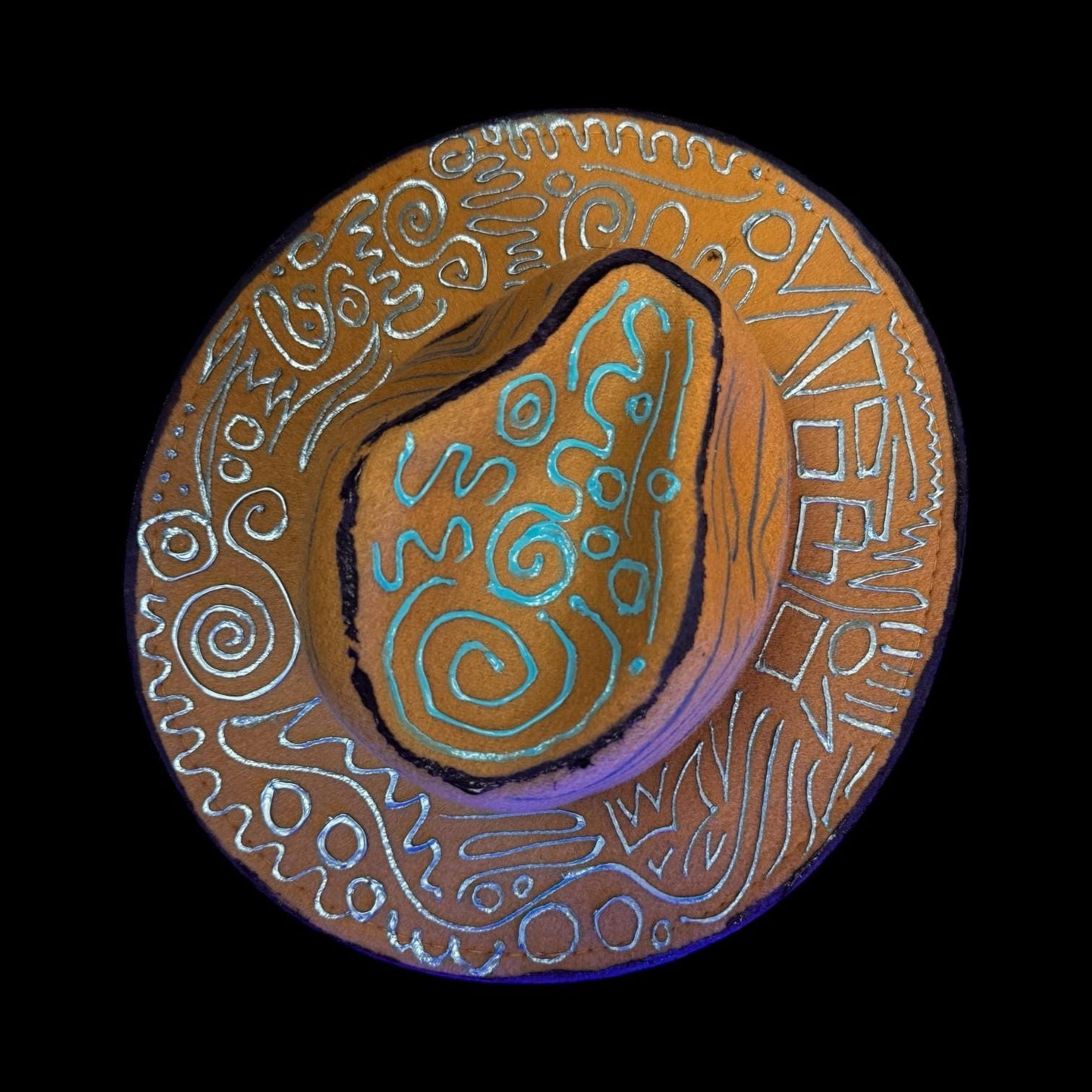 Hand-Painted UV Reactive Fedora Hat: Desert Code Tribal Art