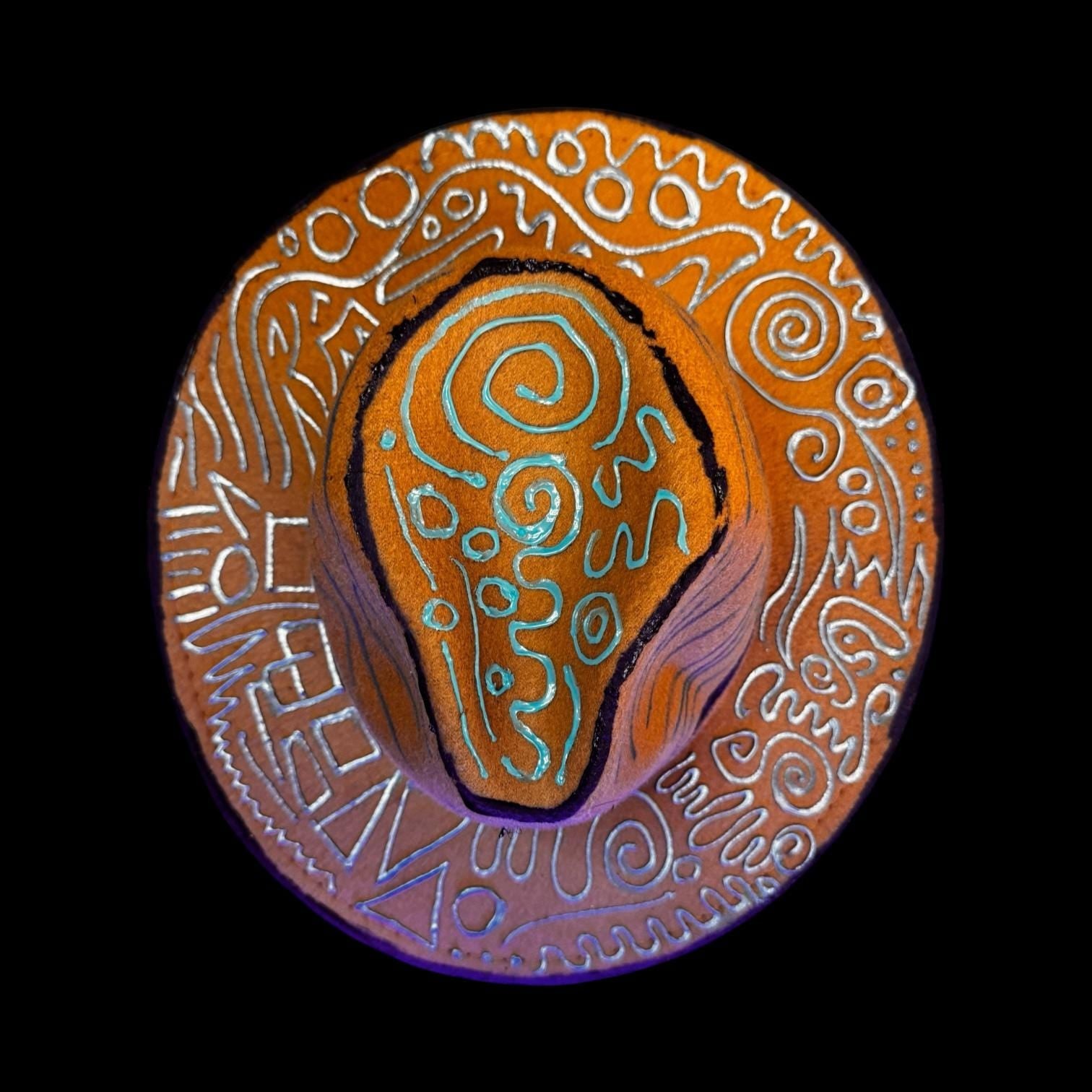 Hand-Painted UV Reactive Fedora Hat: Desert Code Tribal Art