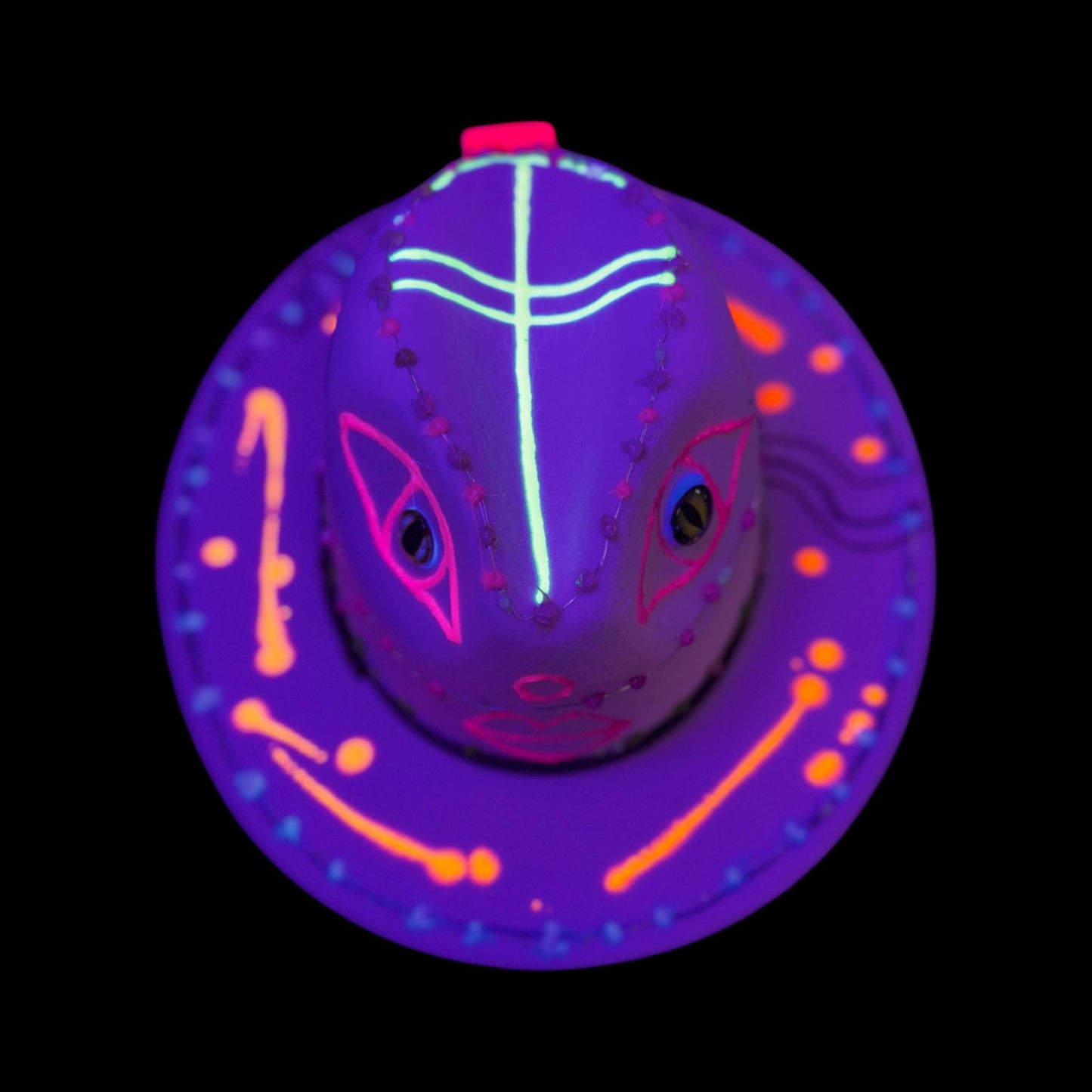 UV Reactive Alien Fedora: Hand-Painted LED Burning Man Rave Hat