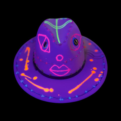 UV Reactive Alien Fedora: Hand-Painted LED Burning Man Rave Hat
