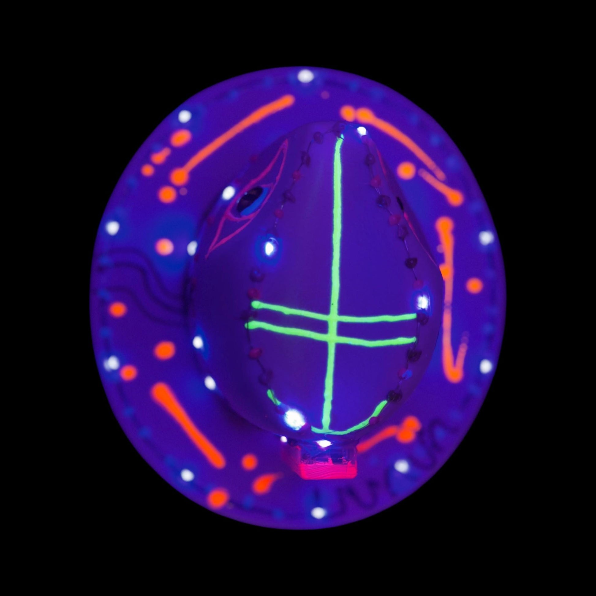UV Reactive Alien Fedora: Hand-Painted LED Burning Man Rave Hat