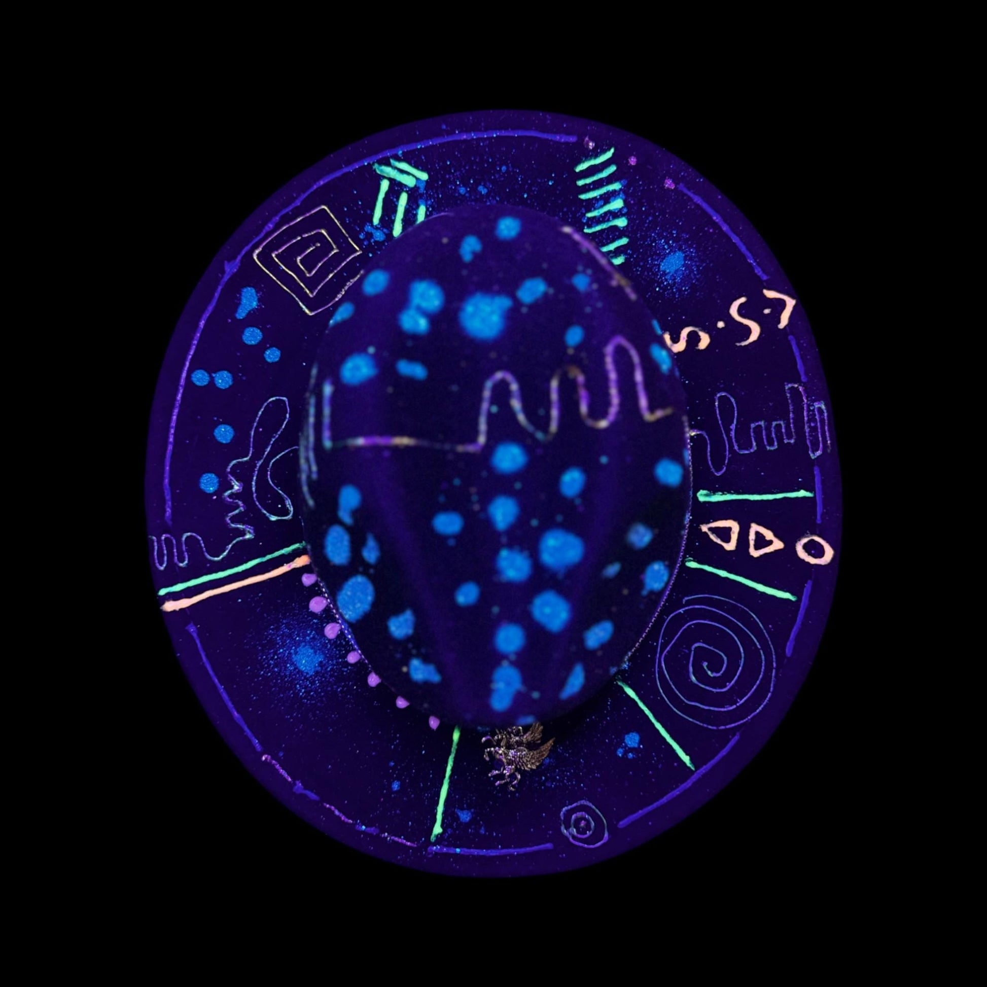 UV Reactive Fedora: Hand-Painted Neon Pegasus, Silver Pendant - Burning Man Rave Hat