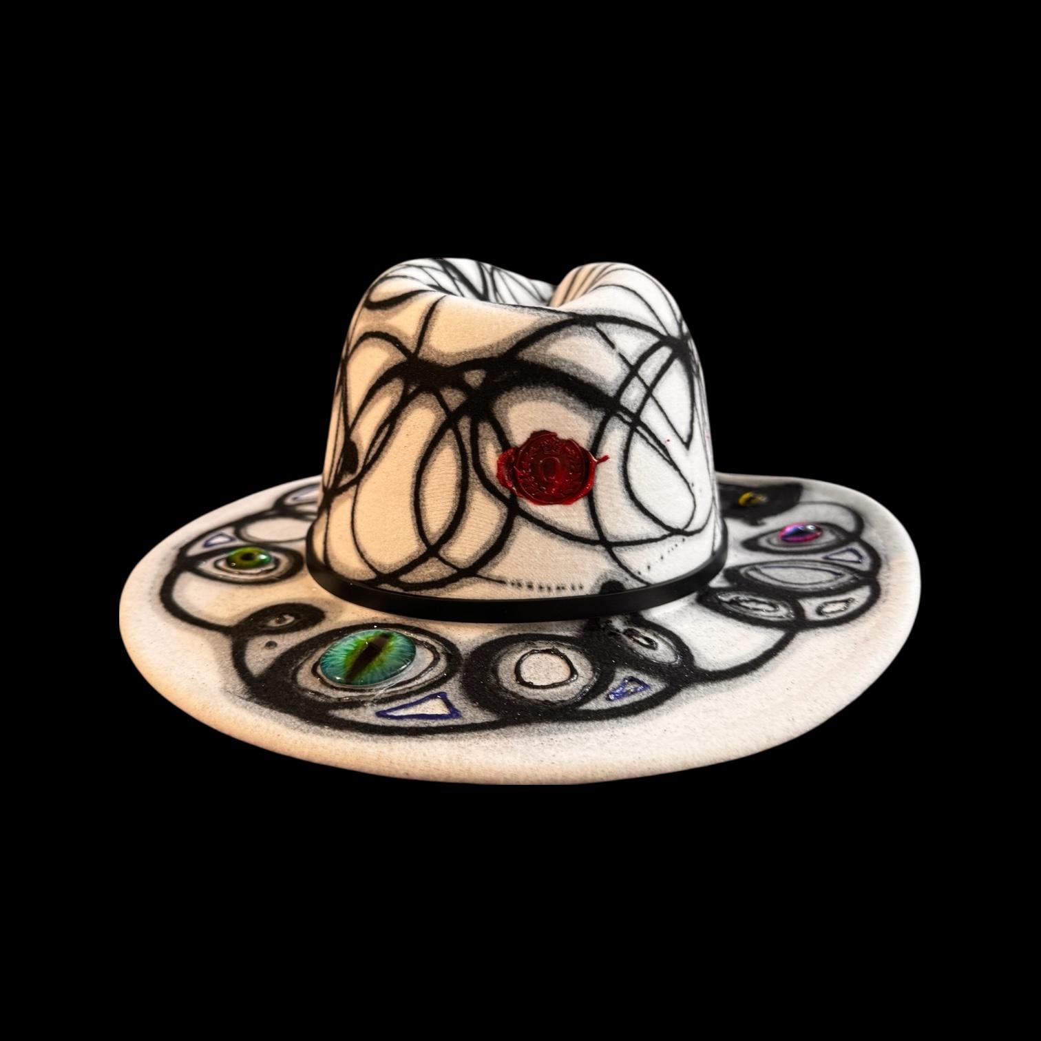 Burning Man Fedora: Hand-Painted UV Reactive Eye, Tribal Art Rave Hat