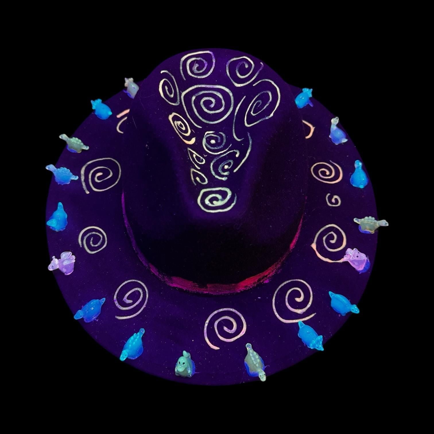 Dino Land Festival Fedora: Pink Spiral Rave Hat with Dinosaur Charms