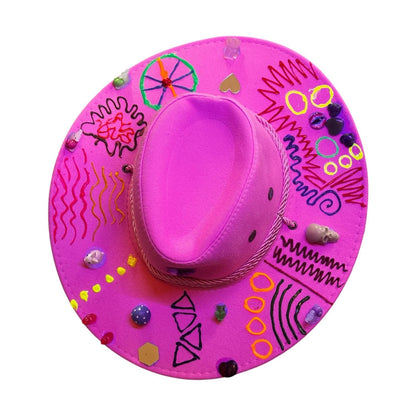 Hand-Painted Pink Cowboy Hat: Burning Man Festival Art, Glow-in-Dark