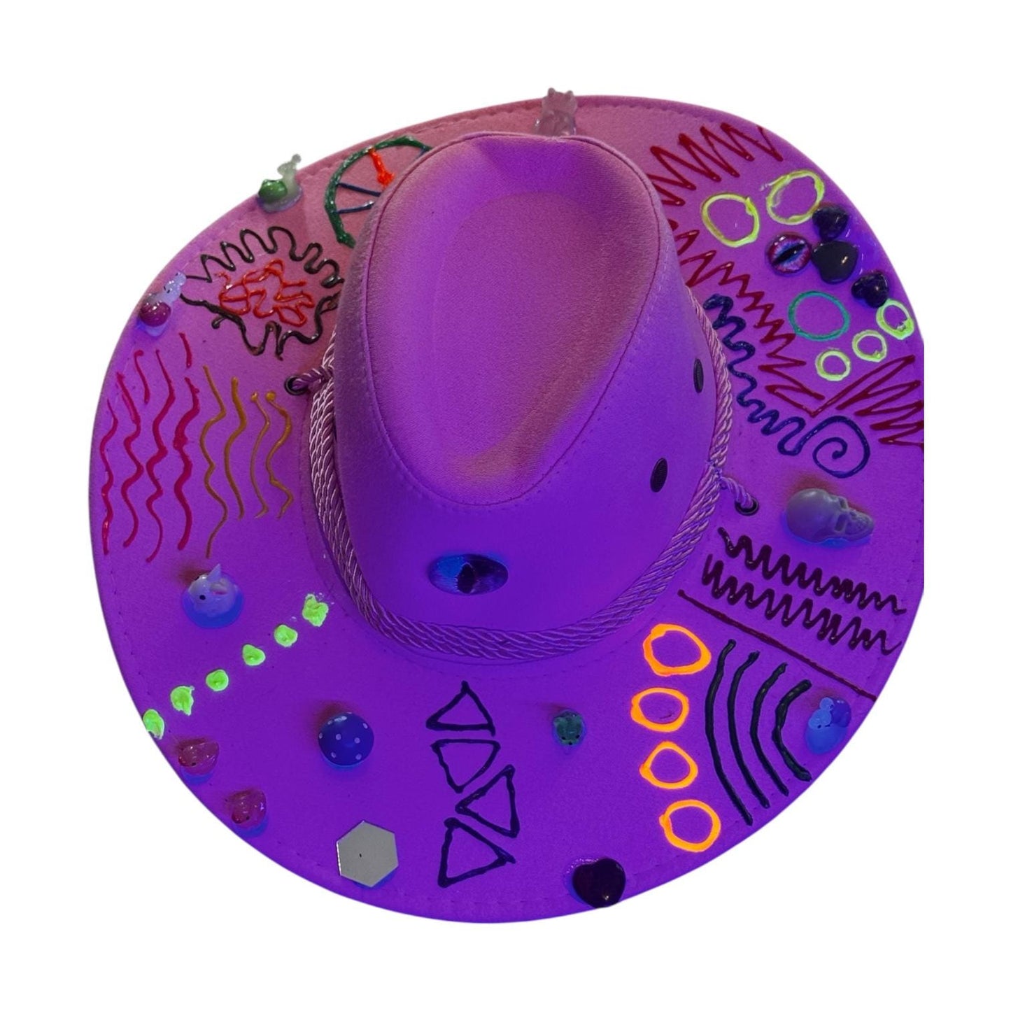 Hand-Painted Pink Cowboy Hat: Burning Man Festival Art, Glow-in-Dark