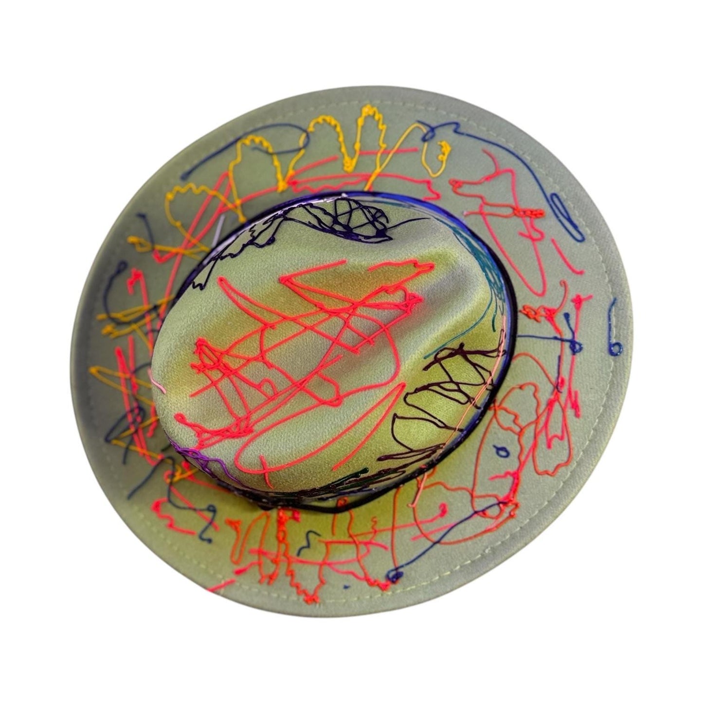 Hand-Painted Lime Green Fedora: Abstract Splatter Art Hat