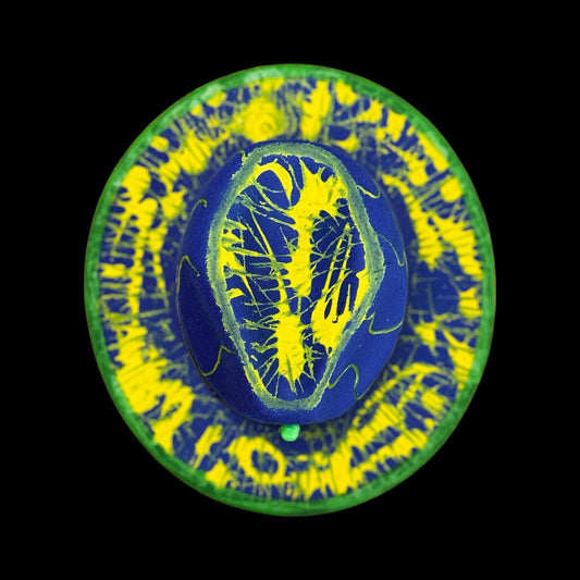 UV Reactive Skull Fedora: Neon Vortex Hand-Painted Burning Man Hat