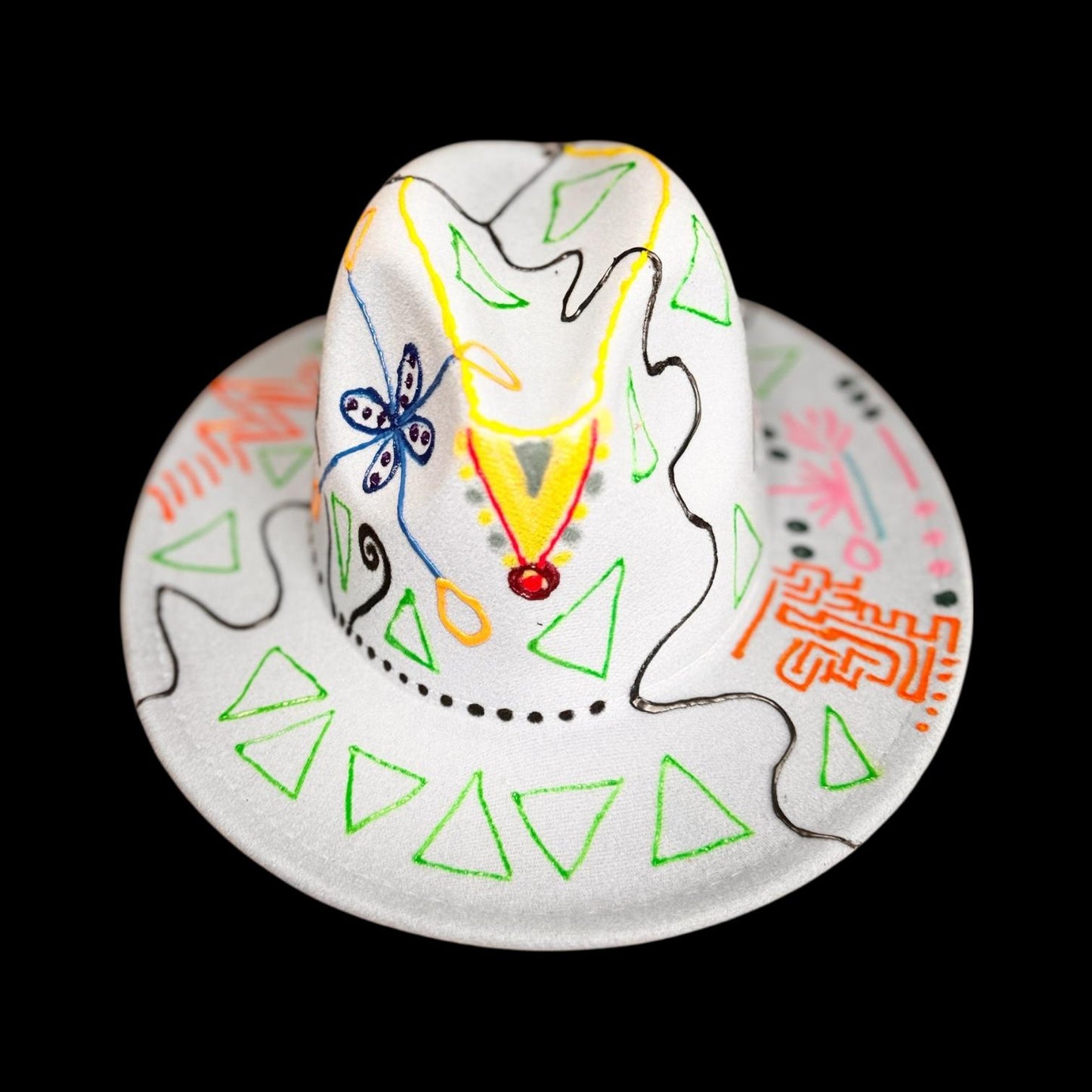 UV Reactive Fedora Hat: Hand-Painted Galactic Glyphs, Burning Man Style