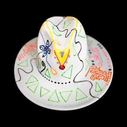 UV Reactive Fedora Hat: Hand-Painted Galactic Glyphs, Burning Man Style