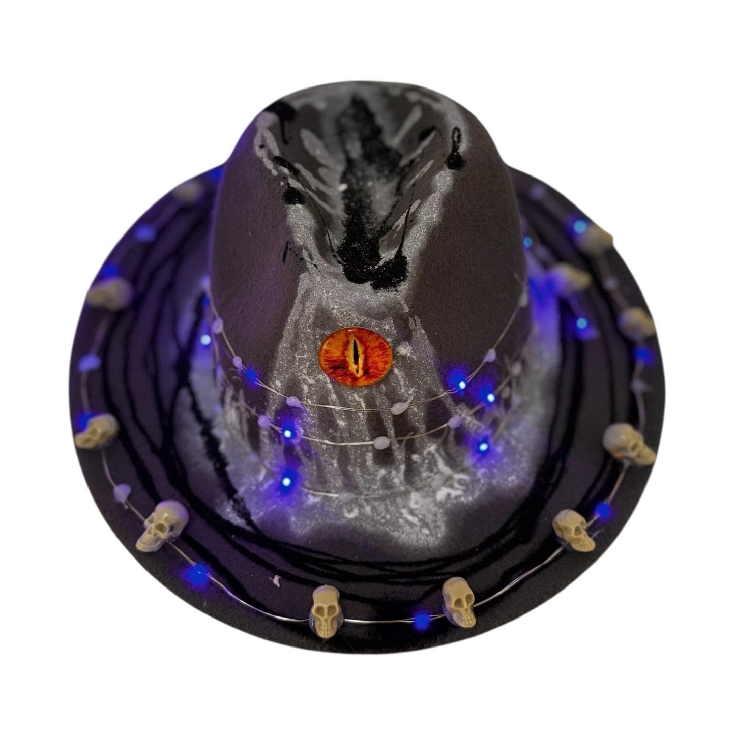 Eye of Sauron Burning Man Hat: Light-Up Skull String Lights, Glow-in-the-Dark Paint