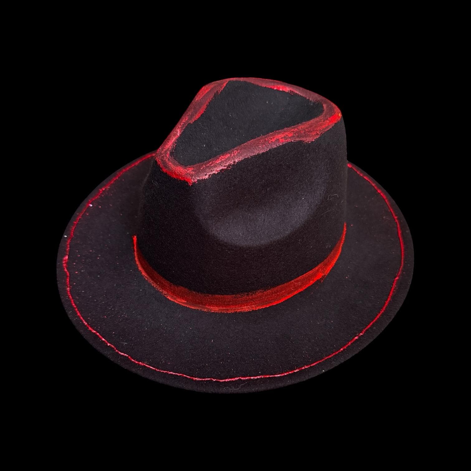 Red Hand-Painted Fedora: Burning Man Costume Hat, Size 57