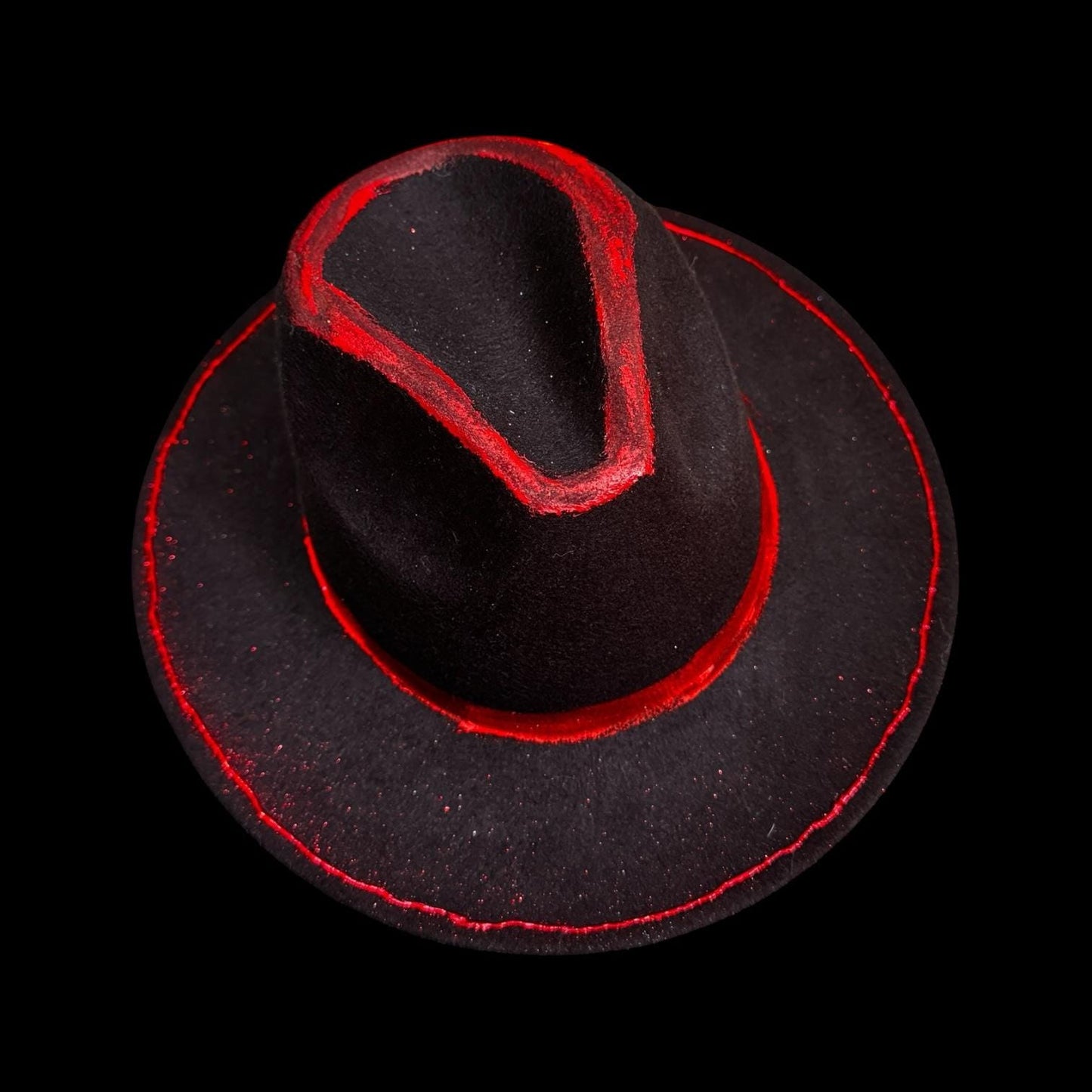 Red Hand-Painted Fedora: Burning Man Costume Hat, Size 57