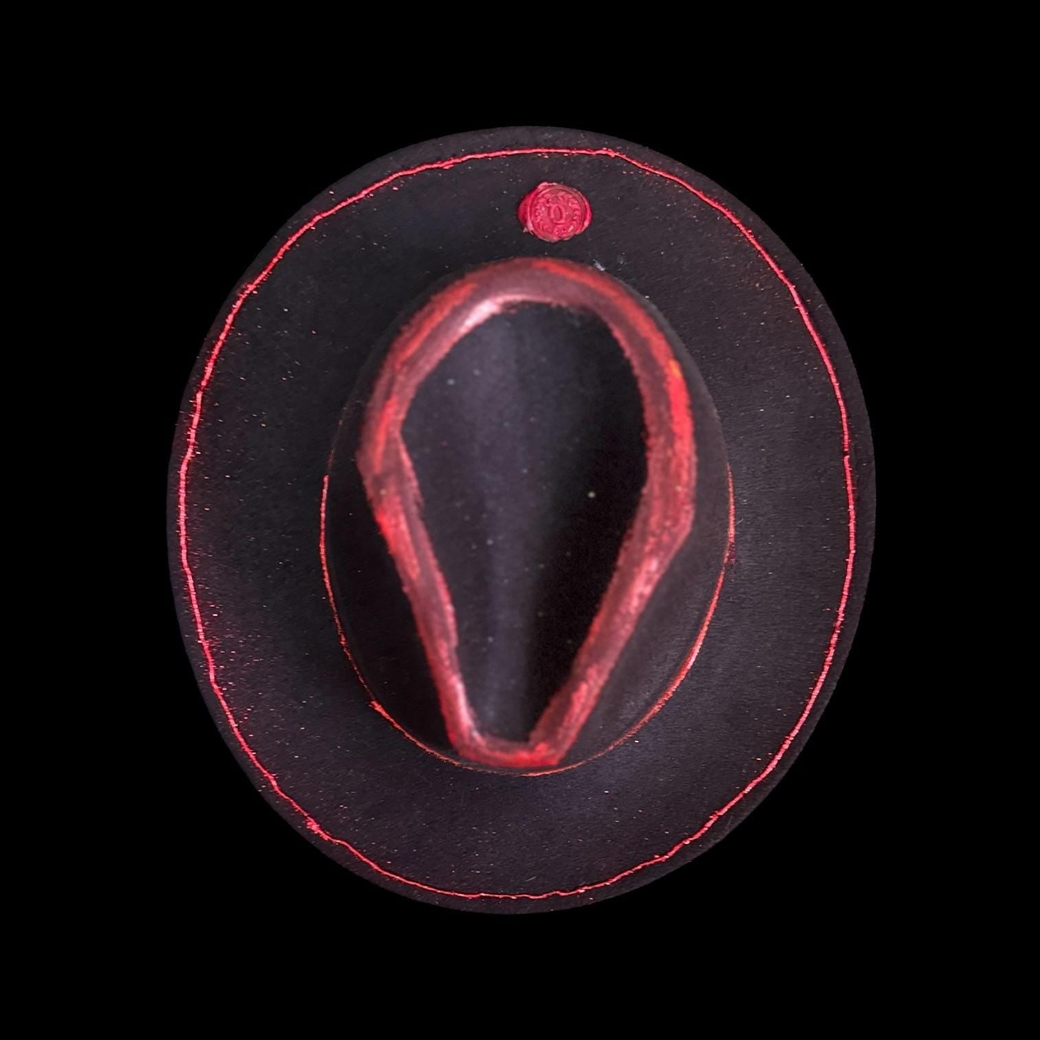 Red Hand-Painted Fedora: Burning Man Costume Hat, Size 57