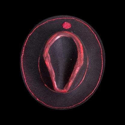 Red Hand-Painted Fedora: Burning Man Costume Hat, Size 57