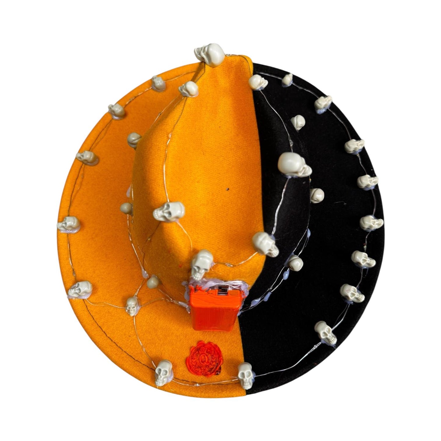 Orange & Black Skull Burning Man Hat: LED Light-Up Statement Piece