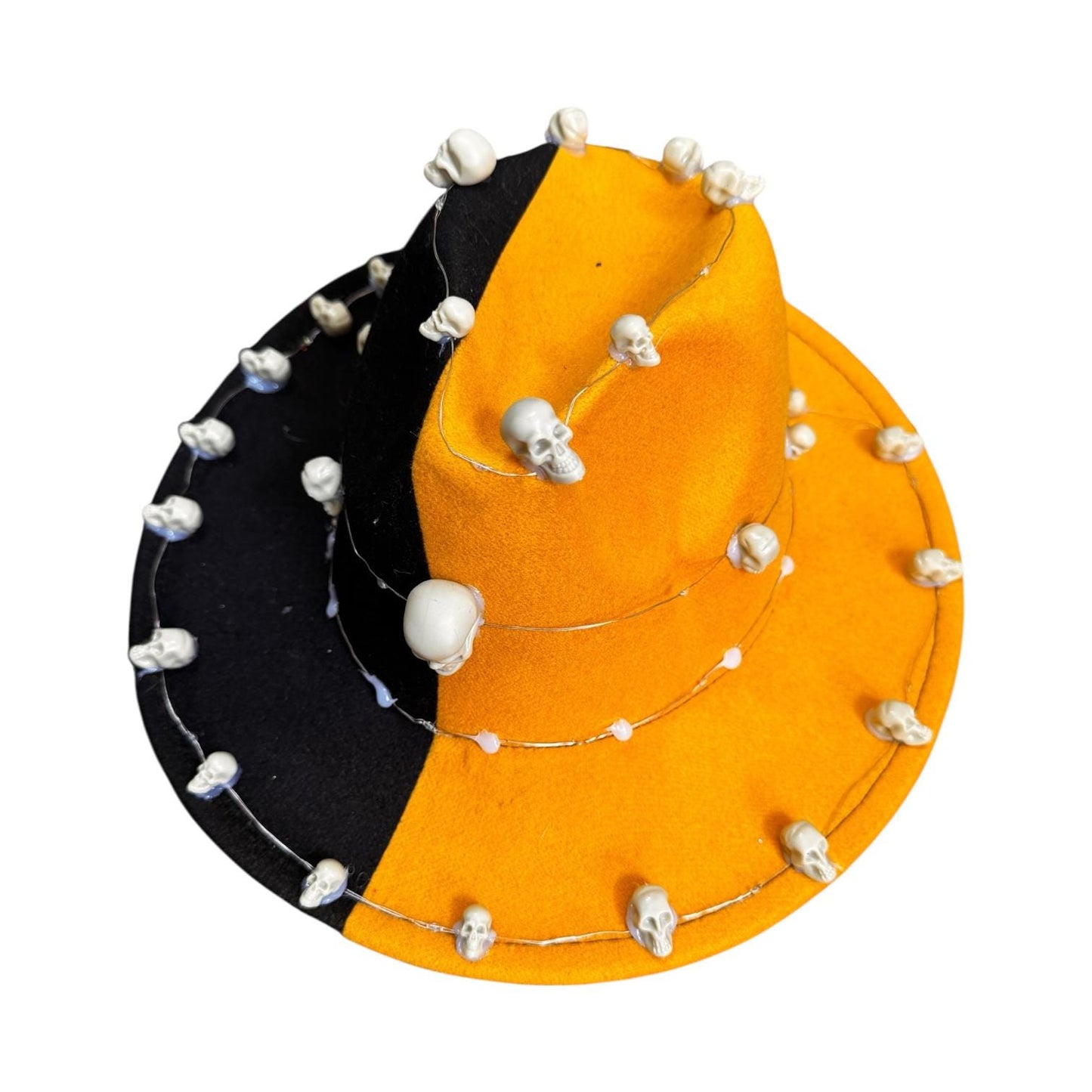 Orange & Black Skull Burning Man Hat: LED Light-Up Statement Piece