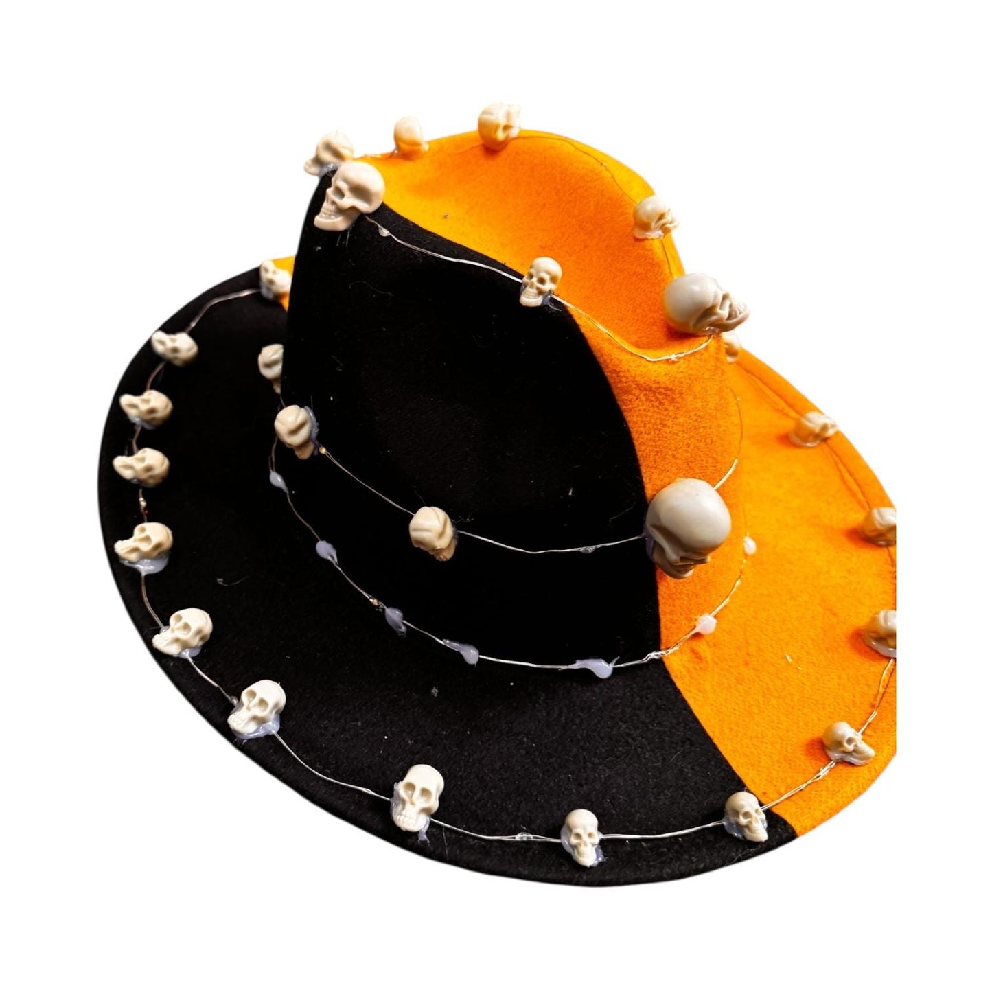 Orange & Black Skull Burning Man Hat: LED Light-Up Statement Piece