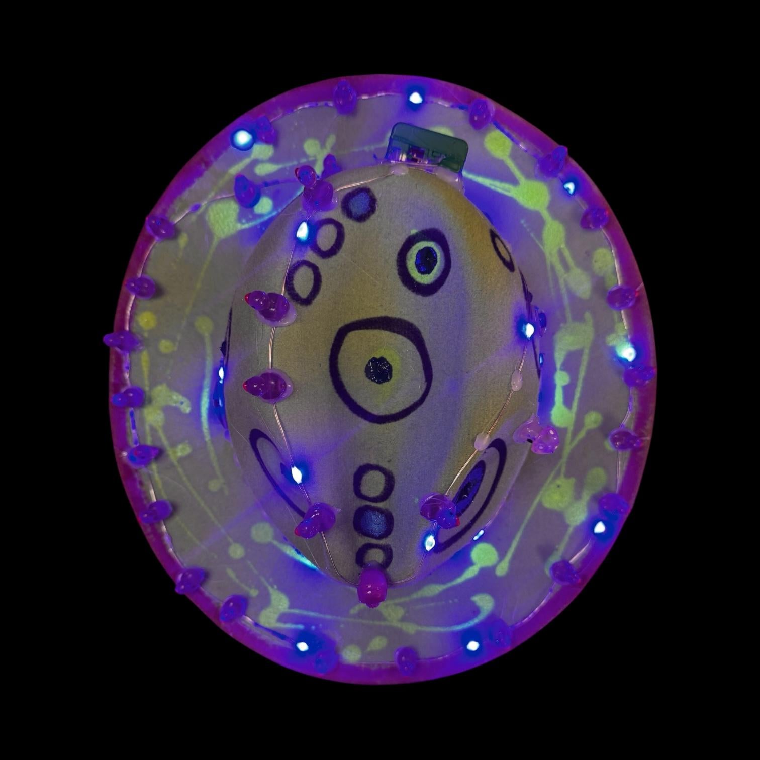 Burning Man Light-Up Hat: Glow-in-Dark UV Paint, Alien Eyes & LED Trim