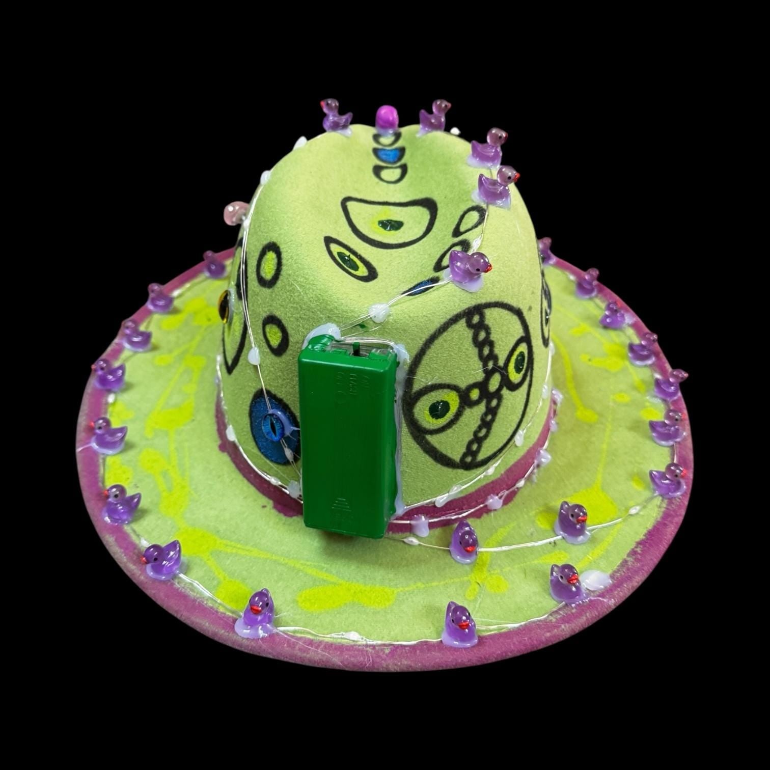 Burning Man Light-Up Hat: Glow-in-Dark UV Paint, Alien Eyes & LED Trim