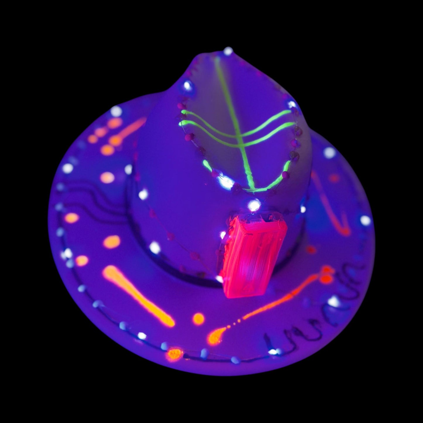 UV Reactive Alien Fedora: Hand-Painted LED Burning Man Rave Hat