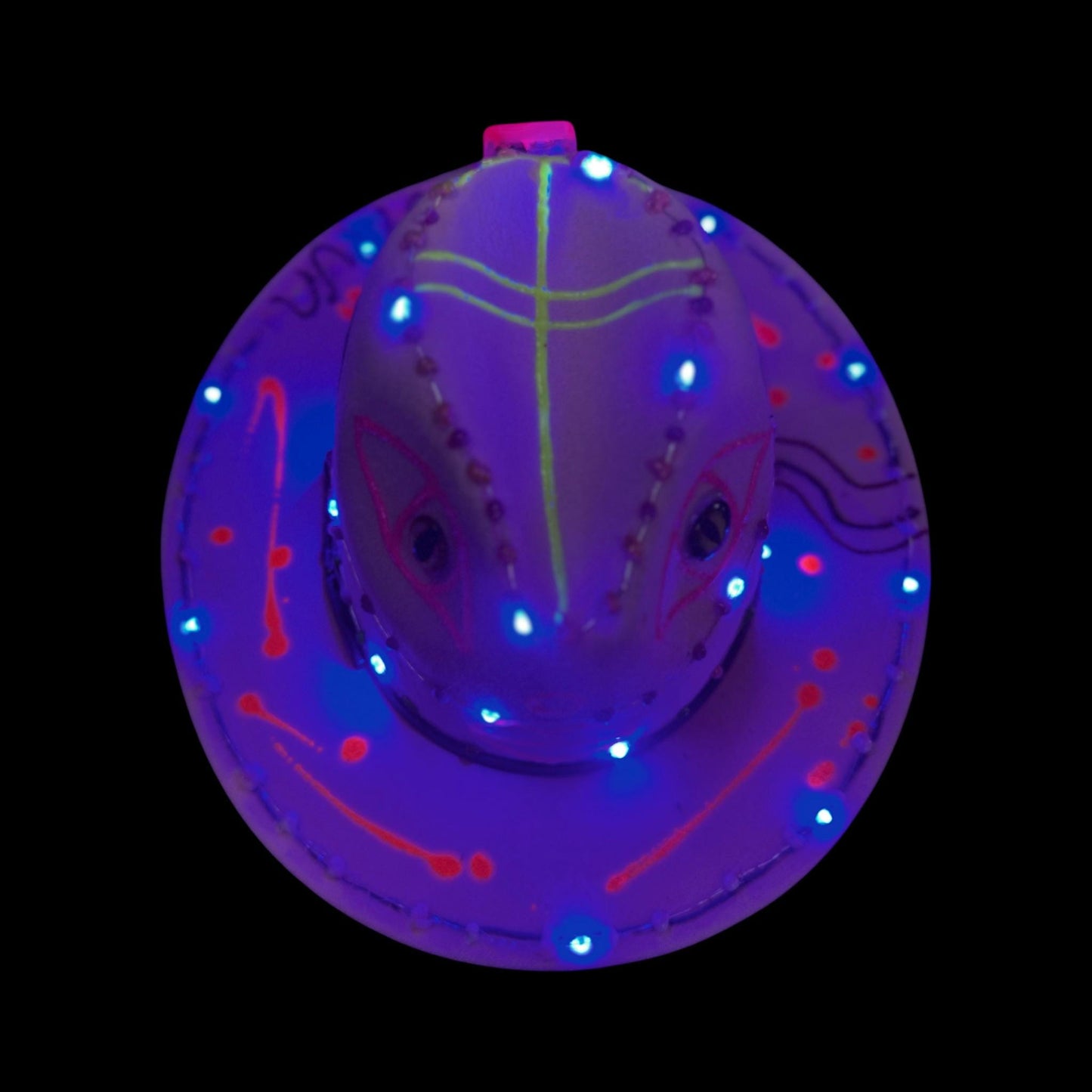 UV Reactive Alien Fedora: Hand-Painted LED Burning Man Rave Hat