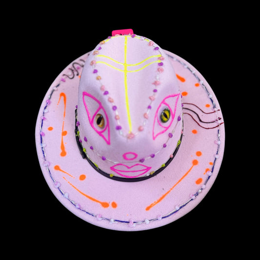 UV Reactive Alien Fedora: Hand-Painted LED Burning Man Rave Hat